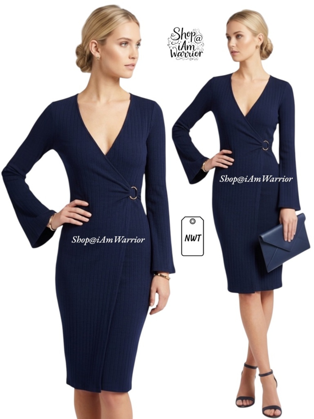 Revolve StyleStalker NWT navy faux wrap dress *shop@iamwarrior